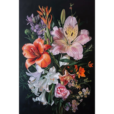 Flowers Black Background Oil Canvas